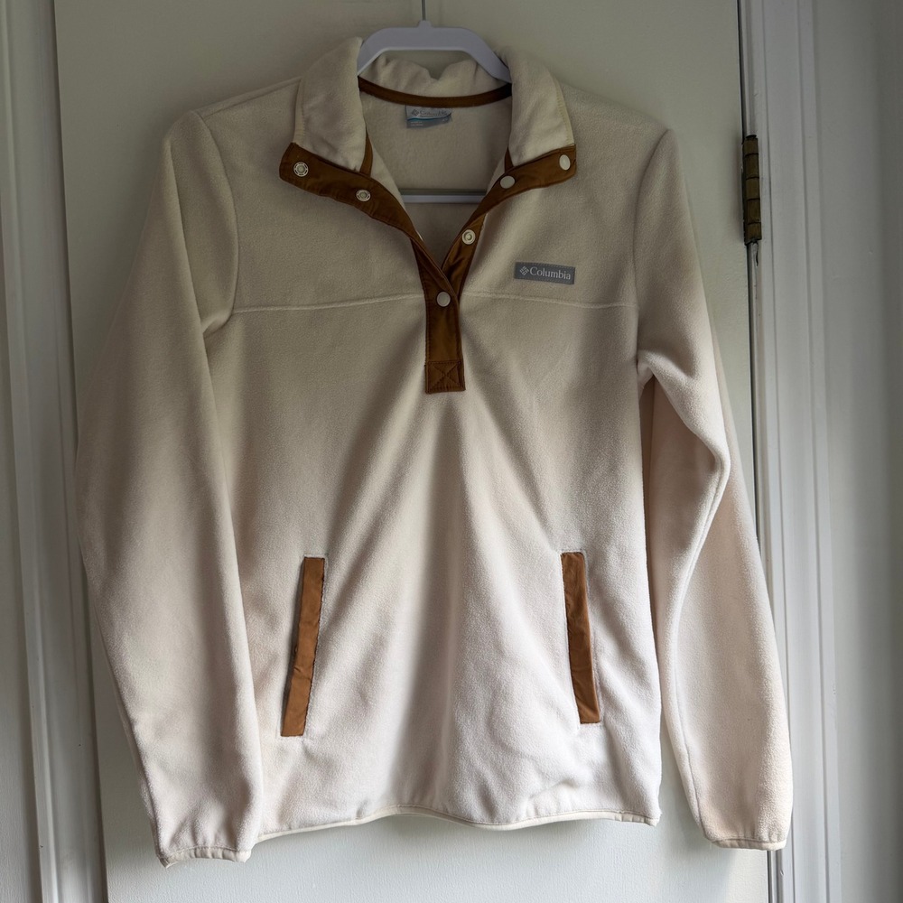Columbia Benton Springs Cream Brown Snap Fleece Pullover XL2421 Womens XS